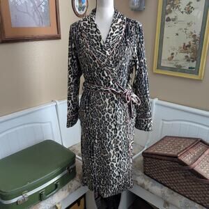 Nick & Nora Leopard Print Robe with Pink trim